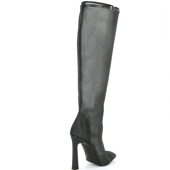NWOB, NWT $159 Gianni Bini, the Adams Clear Mesh Stiletto Tall Boots - Picture 2 of 8
